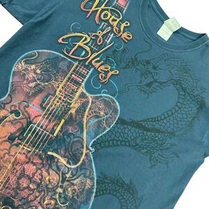 Men's House of Blues Myrtle‎ Beach Guitar Dragon Distressed Tshirt Large Cotton